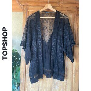TOPSHOP  I  Floral Jacquard x Lace Black Short Kimono  I  Size 4